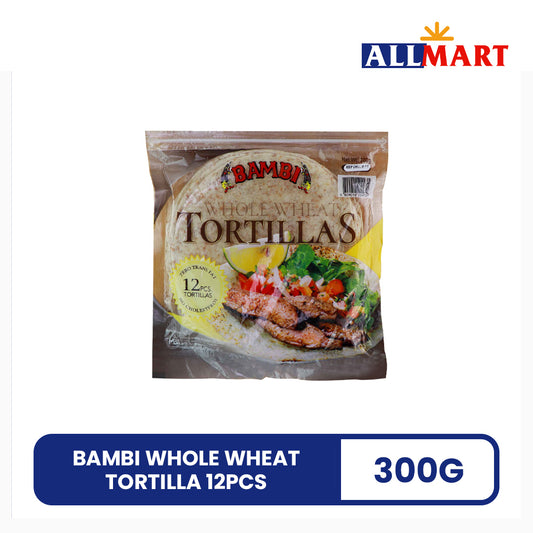 Bambi Whole Wheat Tortilla 300g pack of 12 – soft and healthy whole wheat tortillas for wraps, burritos, tacos, and quesadillas