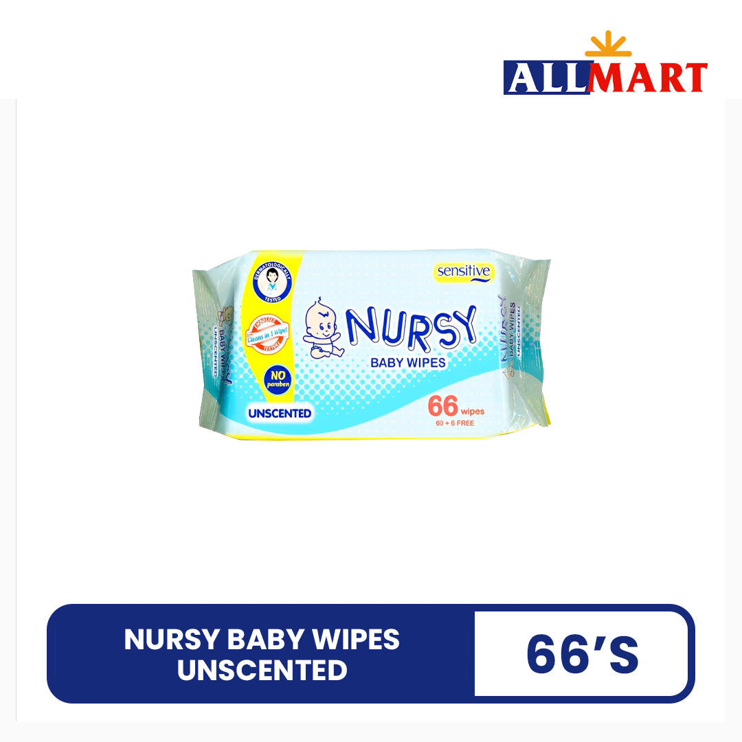 Nursy Baby Wipes Unscented 66's