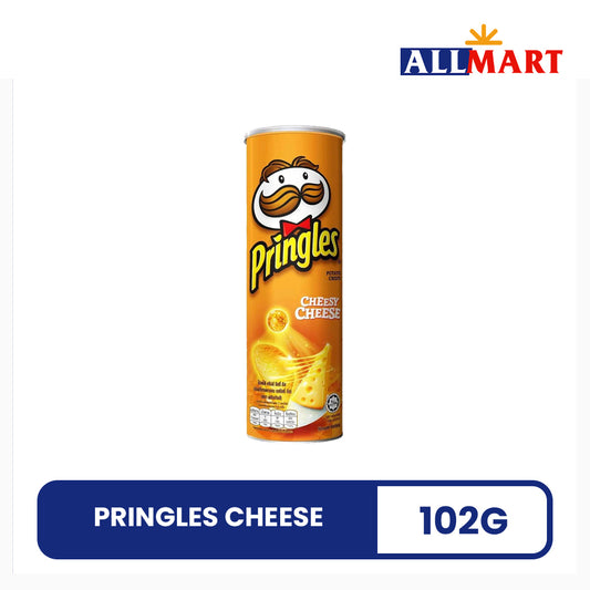 Pringles Cheesy Cheese potato chips snack canister, cheesy flavored crisps