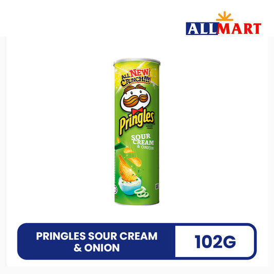 Pringles Sour Cream and Onion 102g potato chips canister, flavored potato crisps